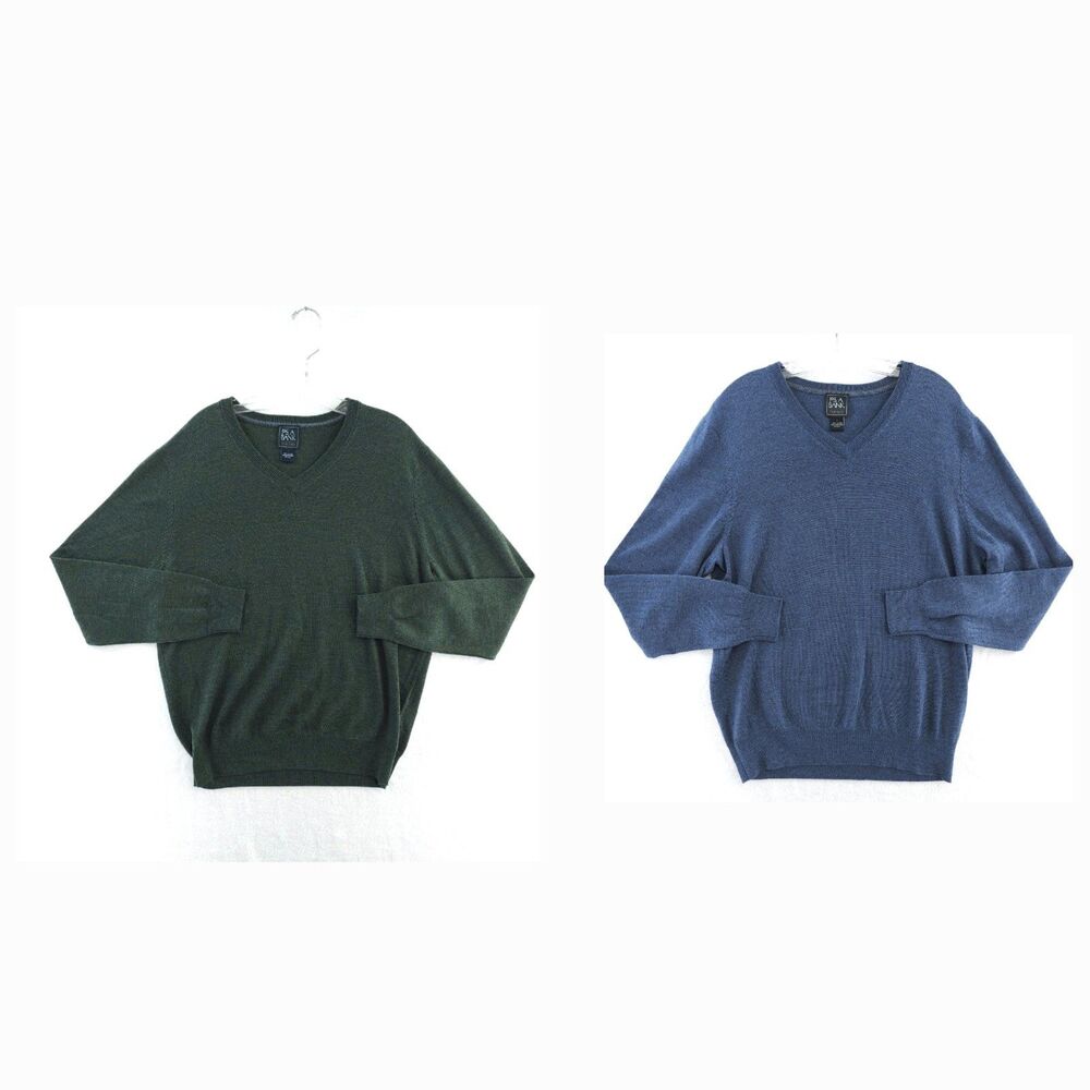 Jos. A. Bank Traveler V Neck Sweater Lot 2 Men's Size L 100% Merino Wool Bundle